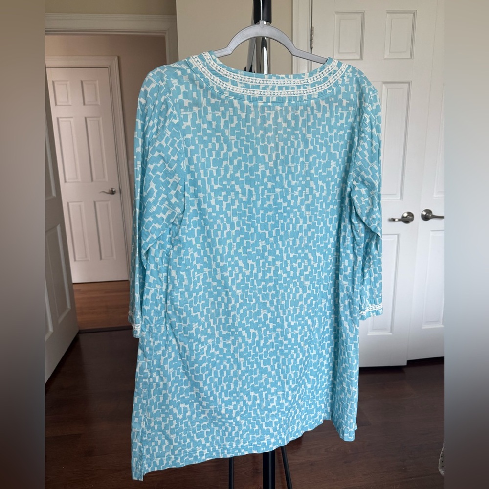 Boden Light Blue and White Tunic/Kaftan/Pool Coverup with Embroidery 12R - Picture 3 of 6